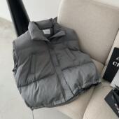 LIL CHER灰色白鸭绒立领羽绒马甲背心女秋冬外穿宽松加厚外套保暖