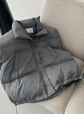 LIL CHER灰色白鸭绒立领羽绒马甲背心女秋冬外穿宽松加厚外套保暖