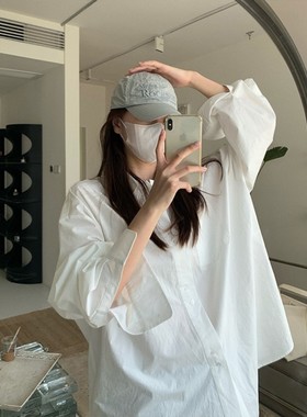 LIL CHER慵懒风白色衬衫女春秋季韩版宽松oversize休闲长袖外套秋