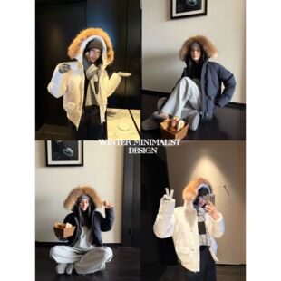 LIL CHER【北冰洋】三防户外工装连帽短款三星羽绒服外套女秋冬季