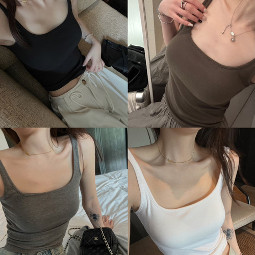 高弹遮副乳自带胸垫吊带小背心
