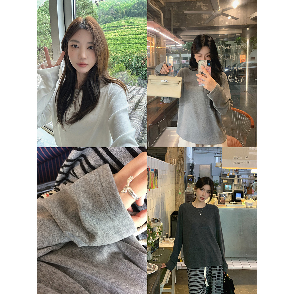 磨毛纸片人懒懒t百搭长袖打底衫