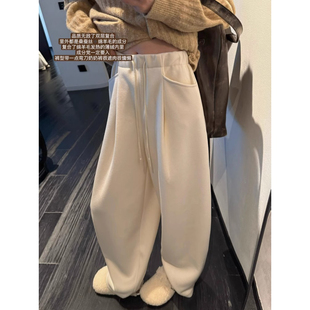 慵懒阔腿裤 chao有份量桑蚕丝绵羊毛薄绒弯刀奶奶裤 女冬 CHER LIL