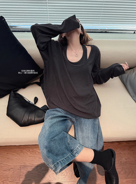 LIL CHER懒人音符&超软糯松弛慵懒感假俩件休闲宽松长袖T恤女春秋