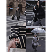 LIL CHER奥利奥绒绒澳绒加厚慵懒宽松显瘦长袖 条纹t恤女软糯毛呢