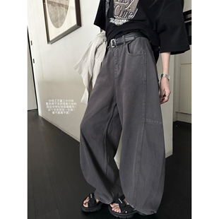 香蕉牛仔裤 休闲裤 女春秋 CHER炒色工艺灰色宽松显瘦高腰阔腿裤 LIL