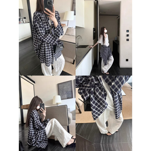 格纹松弛宽松格子衬衫防晒上衣女