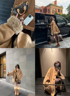 LIL CHER 唯美卷卷毛麂皮两面穿环保皮草皮毛一体宽松毛毛外套女
