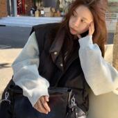 外穿韩版 LIL CHER黑色马甲白鸭绒立领羽绒背心女冬季 宽松加厚外套