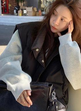 LIL CHER黑色马甲白鸭绒立领羽绒背心女冬季外穿韩版宽松加厚外套