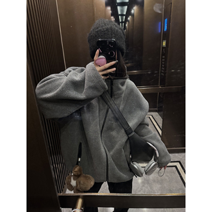 LIL CHER立领夹克外套宽松摇粒绒卫衣灰色慵懒松弛感穿搭加厚保暖