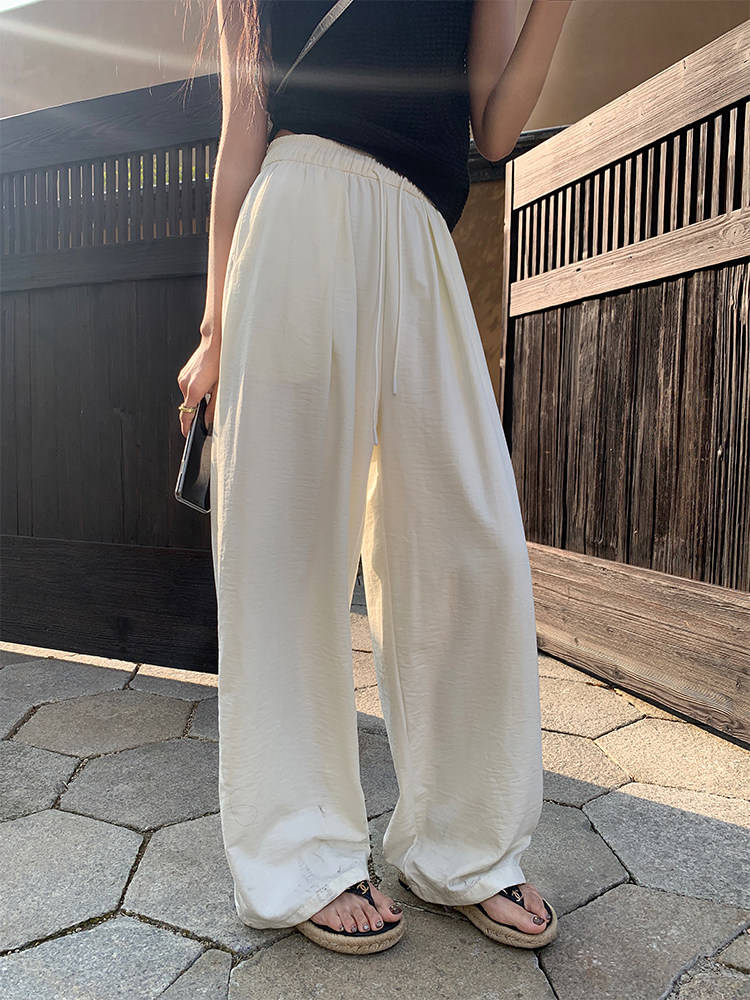LIL CHER春夏季薄款系带百搭高腰宽松显瘦垂感休闲直筒阔腿长裤子