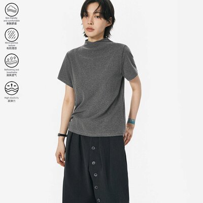 正肩修身小高领短袖t恤女中性风