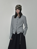 CHER 长袖 春秋 LIL 复古千禧风肌理纹花灰色开衫 女短款 打底衫 通勤