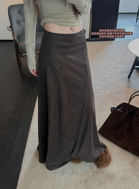 LIL CHER 侘寂艺术生穿搭复古氛围超大裙摆麂皮绒半身裙慵懒秋冬