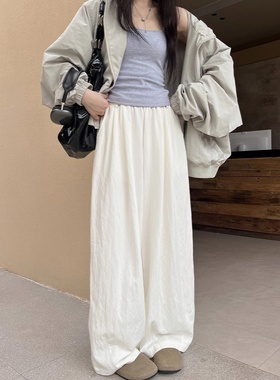 LIL CHER山本裤白色山本裤女夏新款宽松慵懒风阔腿裤百搭高腰长裤