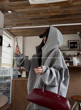 LIL CHER【极简从绒】秋冬灰色高级连帽运动风上衣开衫卫衣外套女