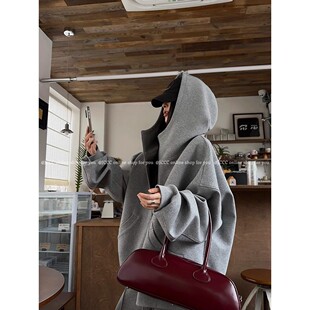 秋冬灰色高级连帽运动风上衣开衫 极简从绒 卫衣外套女 CHER LIL