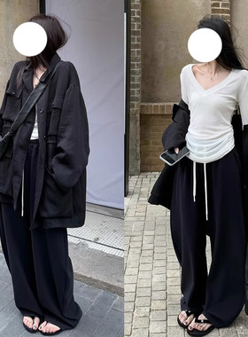 高腰百搭抽绳香蕉型弯刀裤卫裤女