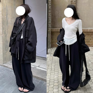女春夏季 清仓 长裤 卫裤 奶香假期拉腿版 高腰百搭抽绳香蕉型弯刀裤