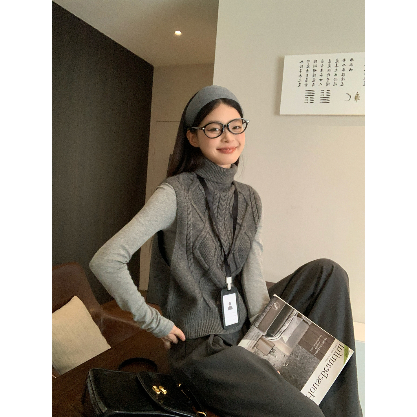 高领针织马甲女前后两穿毛衣背心