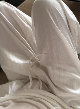 LIL CHER 汤汤裤&凉感天丝亚麻松紧腰松弛感宽松阔腿裤长裤春夏季