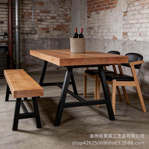 北欧实木做旧46人378餐椅工业风酒吧接位待洽谈长桌桌长条餐子桌