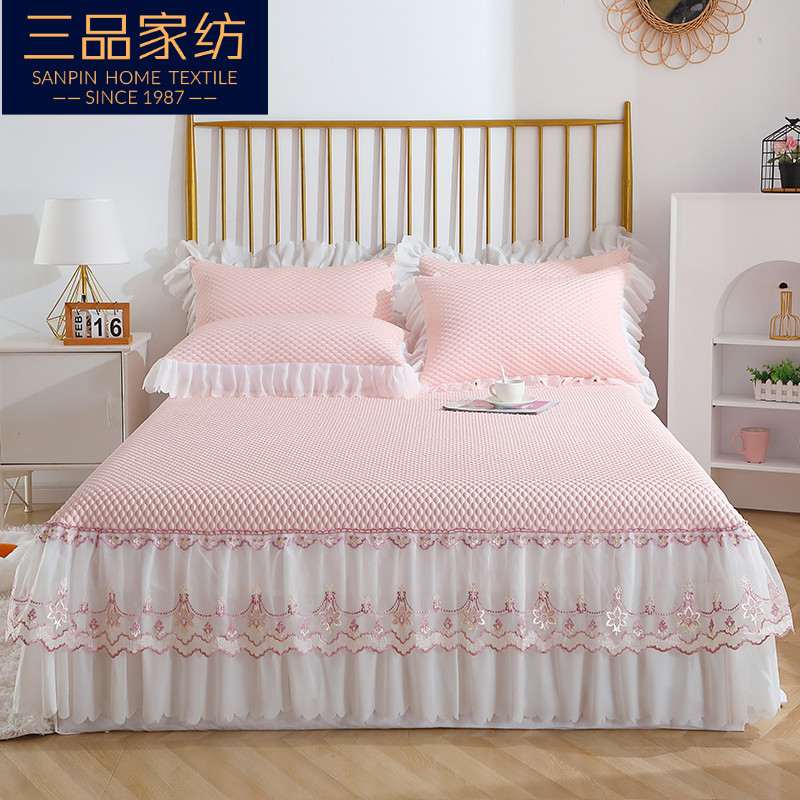 夏天可机洗按摩凉豆豆冰丝凉席三件套C1.5/1.8m床裙凉感丝空调软