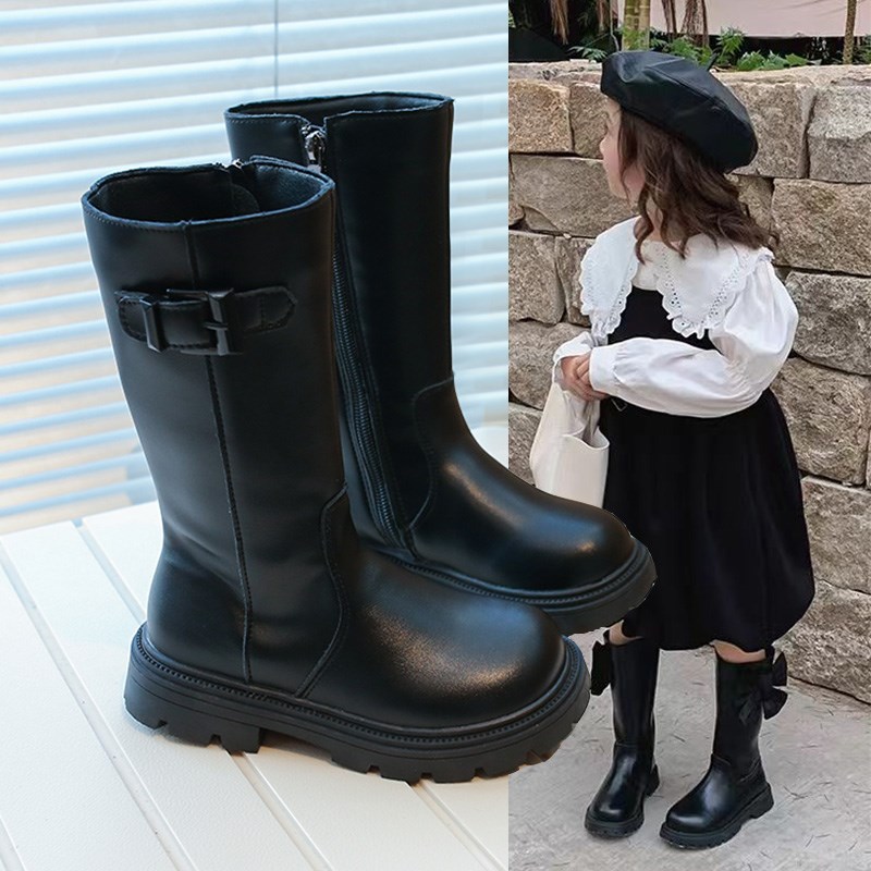 女童鞋儿童长靴子2025秋冬季新款中长筒皮靴加绒小公主女孩二棉靴