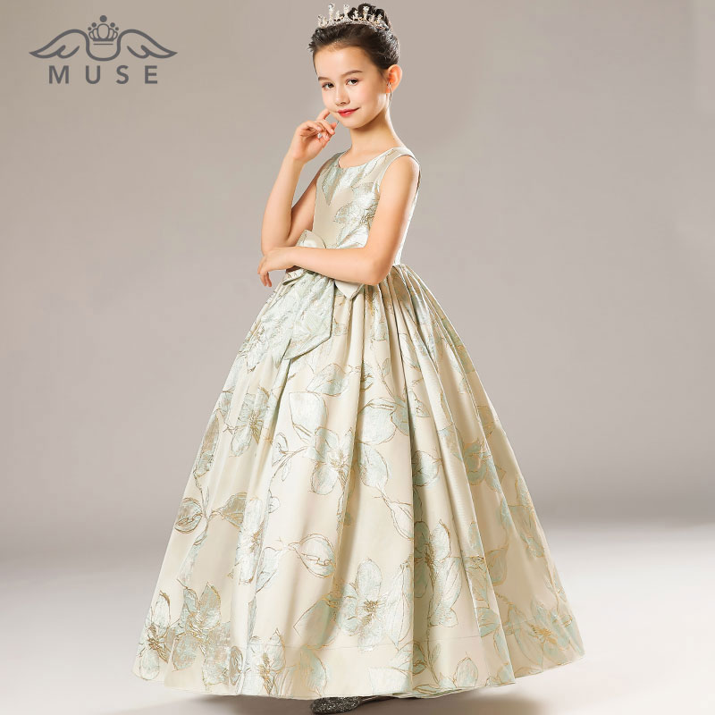 儿童晚礼服高端印花主持走秀x钢琴演出服女童公主裙高贵生日宴长