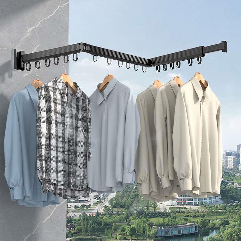 挂免MJY晒打孔折缩叠晾衣架壁式伸晾衣杆阳台凉衣架家用隐形晾衣