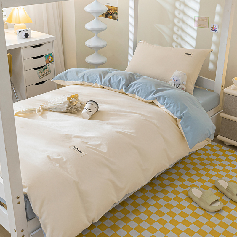 简约大学生三f件套纯棉全棉床单被套高中单人宿舍纯色床笠床上用
