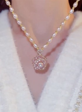 时来运转珍珠项链小众设计高级x感转转吊坠颈链2023年新款潮锁骨