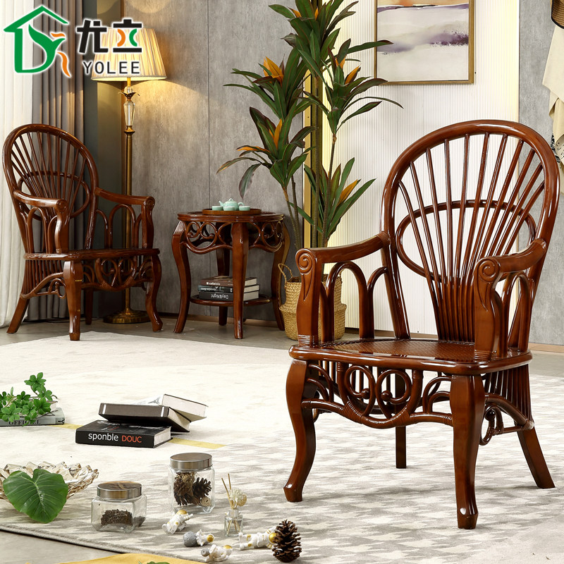 阳台实木真藤编织桌椅组合 庭院单人休闲藤椅藤条椅子茶几三件套,住宅家具,阳台椅,淘宝优惠券,粉丝福利购,淘宝优惠卷