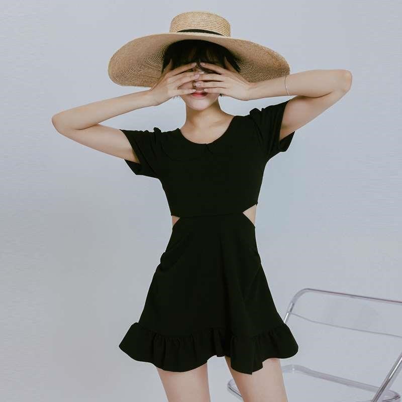 日光之下-eW小调连体裙平角细腰保守游泳衣泳装女新款独立底裤加
