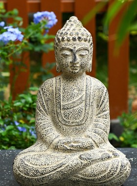 L庭院佛头像茶室禅意摆件新中式玄关鱼缸鱼池假山造景佛首户外景