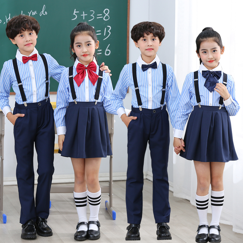 儿童礼服主持人花童男q童学校演出服装童装长袖白衬衫黑色西裤套