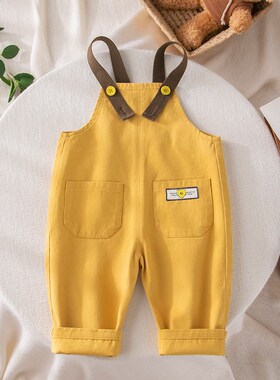 儿童背带裤春秋黄色1-2r-3-4岁宝宝吊带裤男童裤子女孩童裤a类时