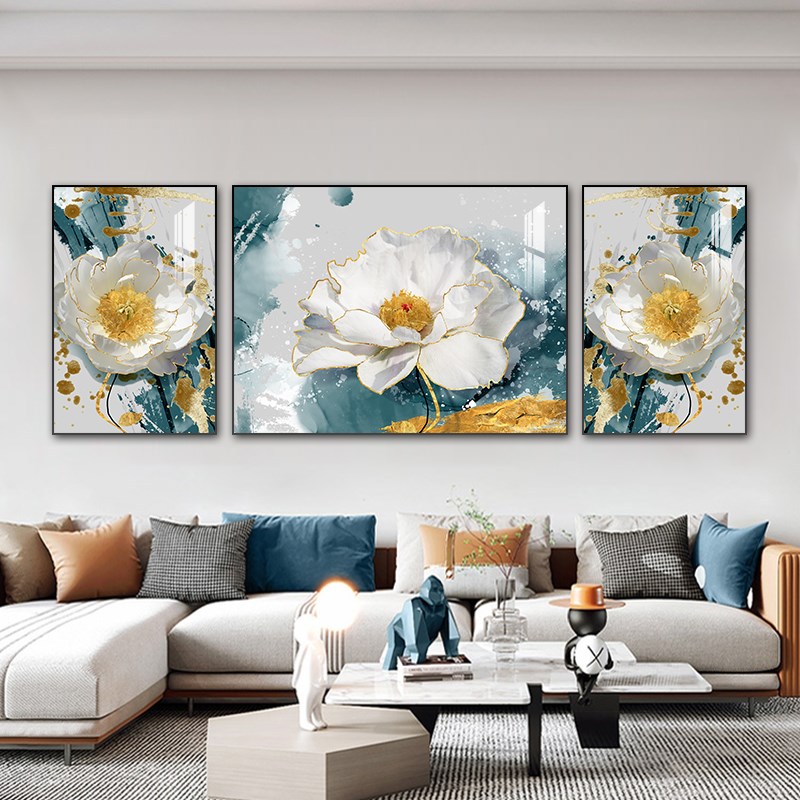 花开富贵客厅沙发背景墙装饰画现代D简约挂画牡丹花壁画轻奢三联图片