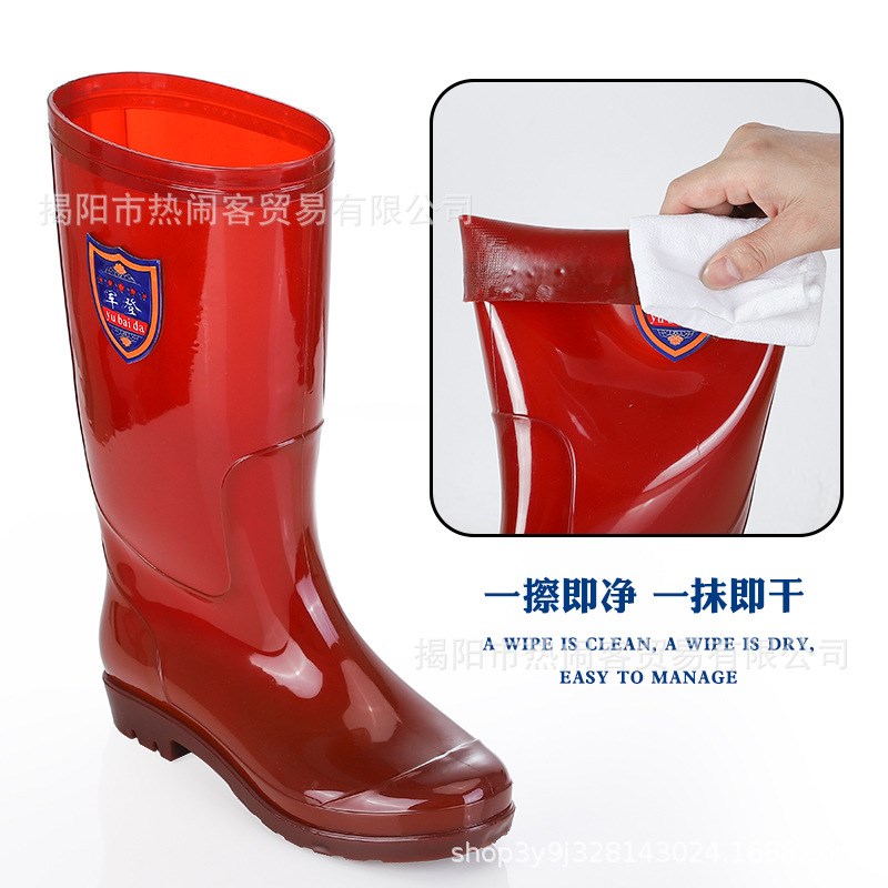 夏季黑色无内里胶鞋高筒水鞋长筒水靴防滑工鞋速干雨鞋茶色男雨靴