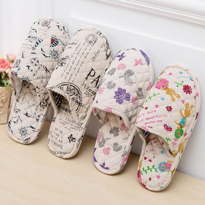 情侣木地板拖鞋家居家用室亚内麻布QWN艺男布底拖鞋包头棉女拖鞋