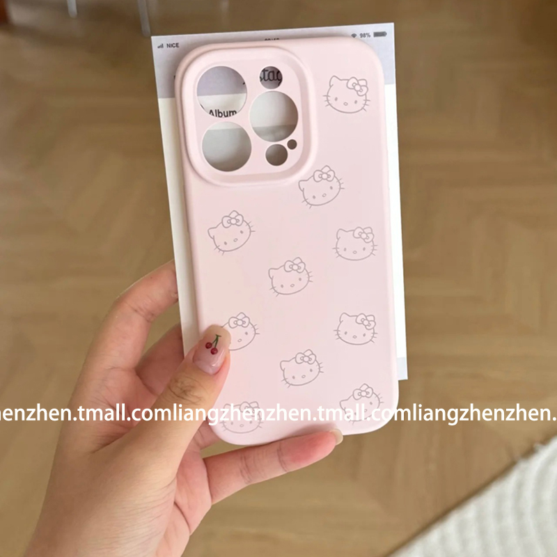 纯色液态硅胶凯蒂猫适用苹果16promax手机壳iphone17女款15pro新款13软边14硬壳pro防摔12全包粉色少女心网红