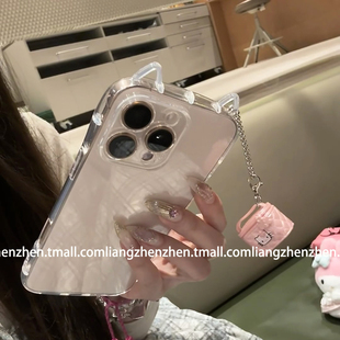 立体猫耳朵透明带kitty猫包包挂件适用苹果17promax手机壳iphone14女款15pro新款13pro防摔16全包边简约小众