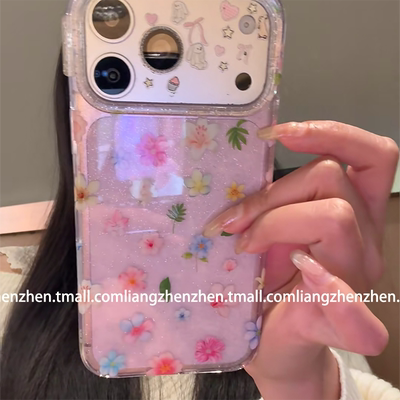 适用手机壳闪粉花朵田园风