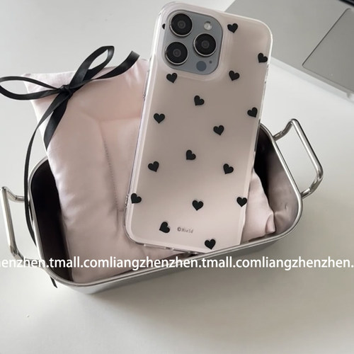 米色满屏小爱心适用苹果17promax手机壳iphone14女款16pro新款13高级个性创意趣味少女可爱12软边硬壳p防摔11