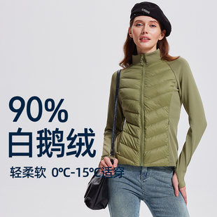 运动羽绒服女款冬季轻薄防风保暖立领内胆鹅绒户外冲锋衣健身外套