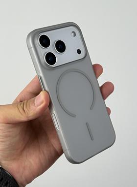 极简钛灰色不沾指纹肤感磨砂适用苹果17磁吸手机壳iphone16promax新款15pro独立按键14plus超薄Air防摔13硬12