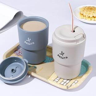 水本气杯颜值家用简约咖啡杯塑料高透双层便携杯子 日新款