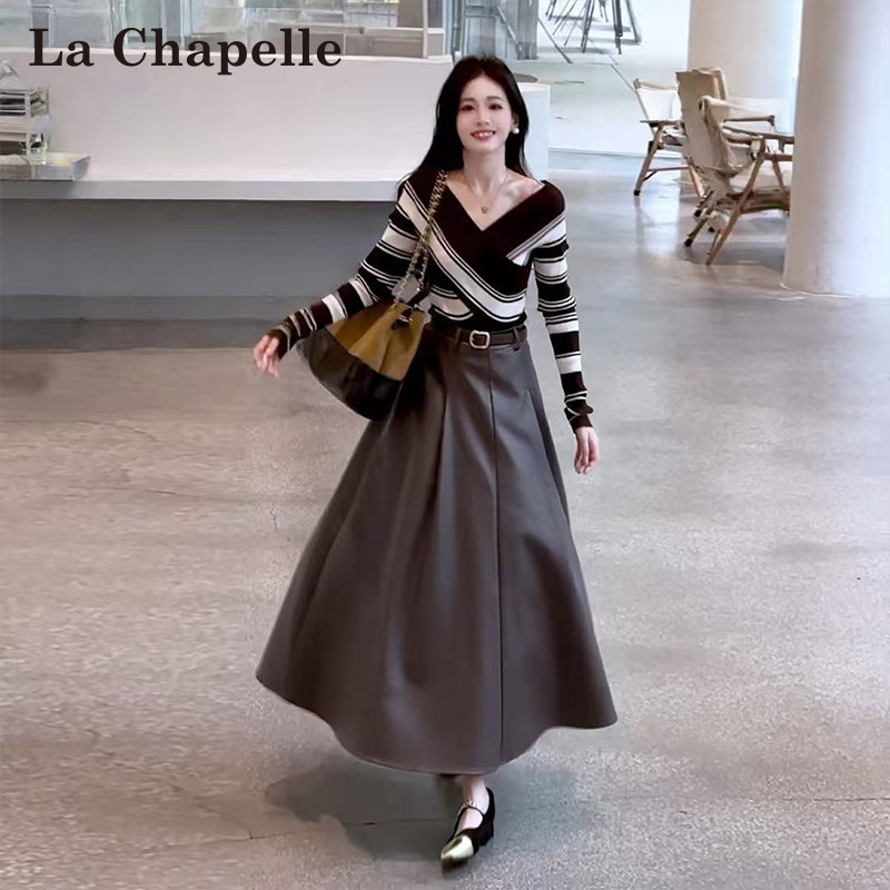 LaChapelle/拉夏贝尔2025年秋季新款轻熟风时尚毛衣半裙套装10680