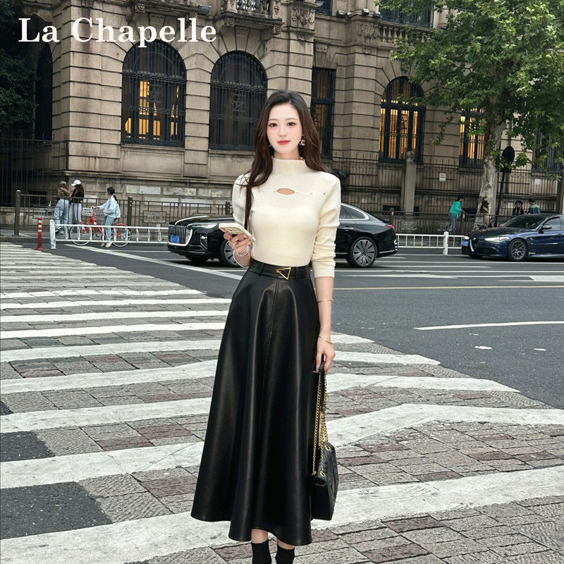 LaChapelle/拉夏贝尔秋冬新款气质百搭半高领内搭皮裙两件套10150
